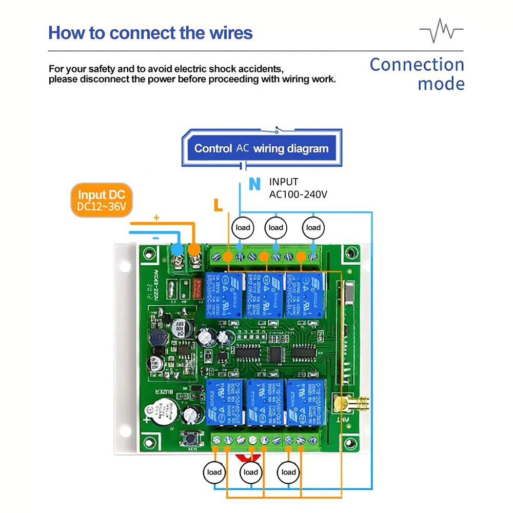 433mhz DC 6 Channel 10A Relay Receiver Wireless Remote Control RF Switch