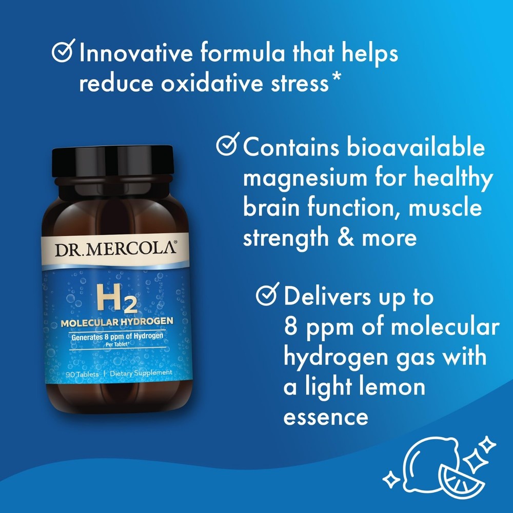 Dr. Mercola H2 Molecular 90 Tablets – Hydrogen Count | 8ppm Antioxidant Support