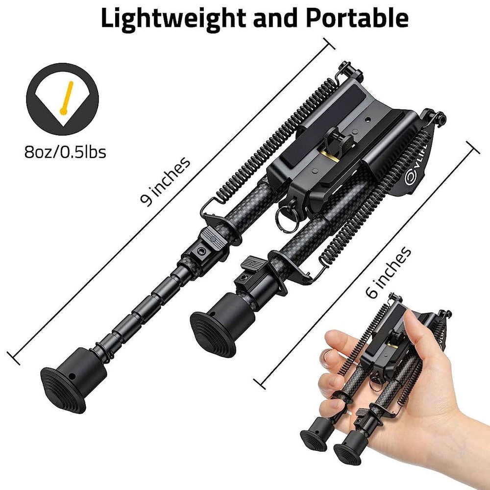 Adjustable 6"- 9" Tactical Rifle Bipod Spring Return For Sling Swivel Stud Mount