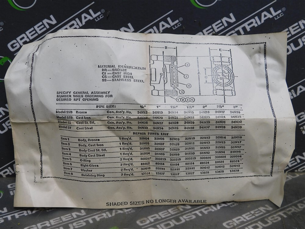 NEW Unbranded 55B 34N16 Bronze Sight Flow Indicator 2"
