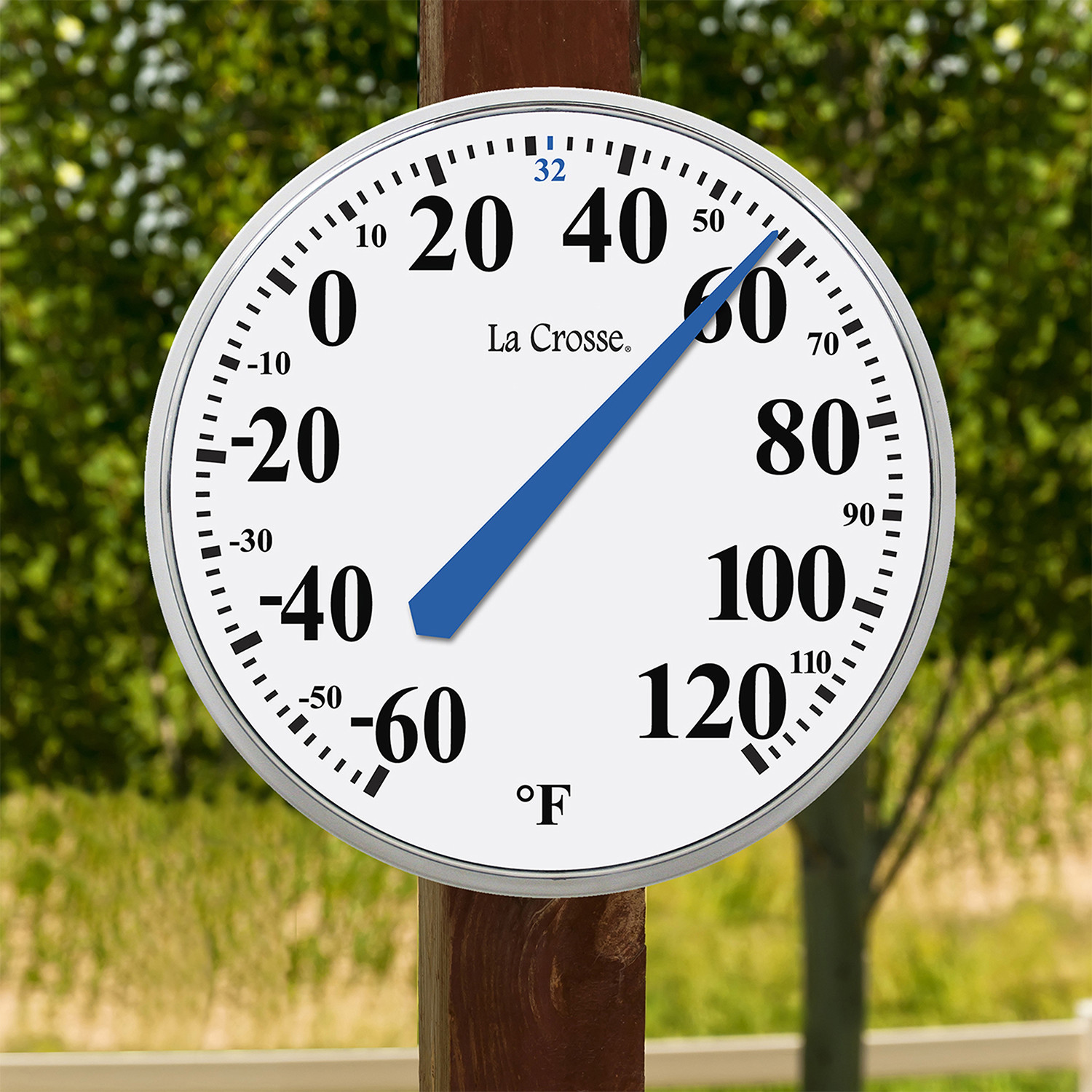 104-114 La Crosse 13.5" Indoor/Outdoor Dial Thermometer with Key Hider - White