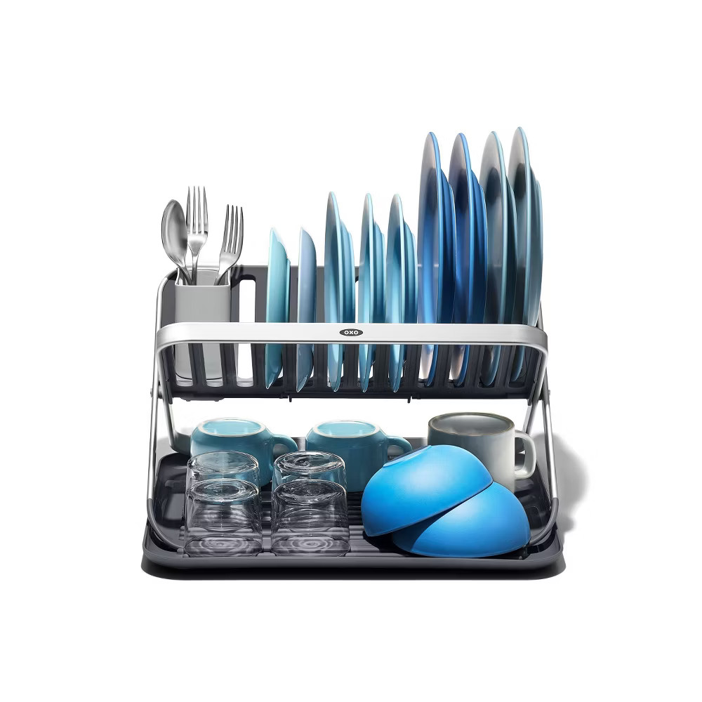 OXO Aluminum Dish Rack Foldable Compact Folding Freestanding Rustproof
