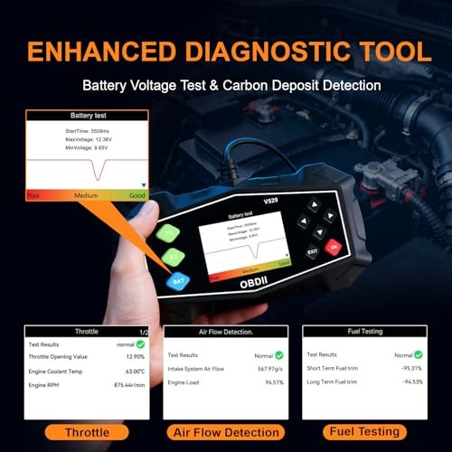Enhanced OBD2 Scanner Diagnostic Tool - Check Engine Code Reader with Battery