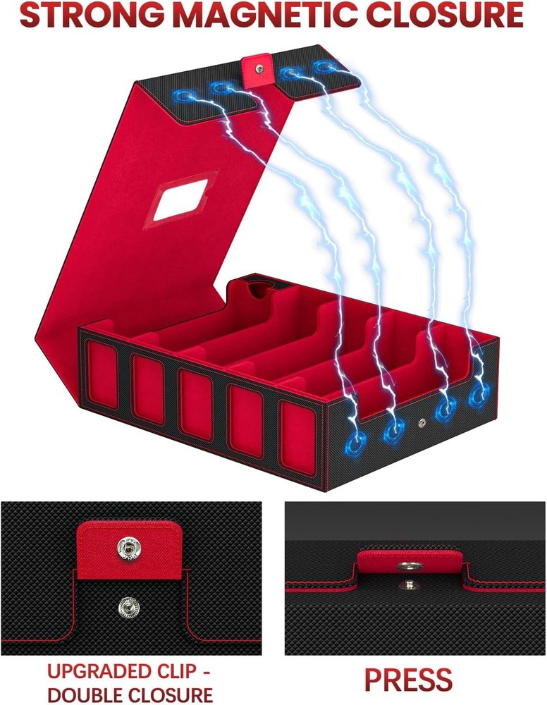 Trading Card Storage Box, 5 Row Card Deck Case with Commander Display & Portable
