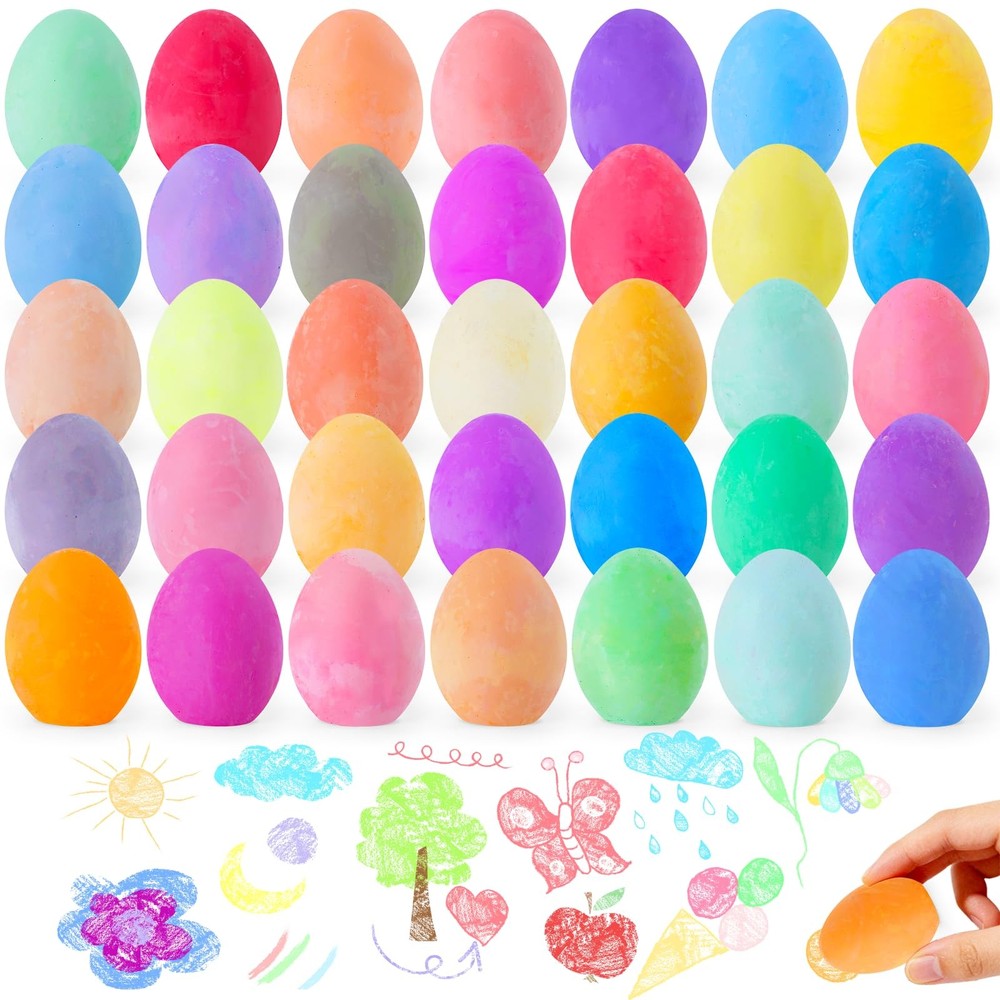 36 Pack Easter Sidewalk Chalks Bulk 36 Solid Colors Chalk Eggs for Easter Bas...