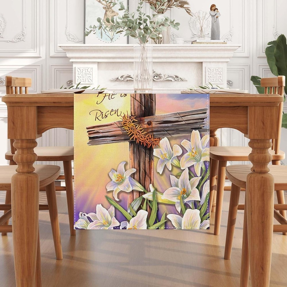 He is Risen Easter Table Runner Religious Jesus Easter Spring Summer Home Kitche