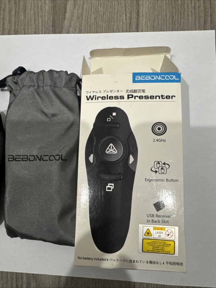 Beboncool Black Wireless Presenter 2.4GHz Ergonomic Button D100-US