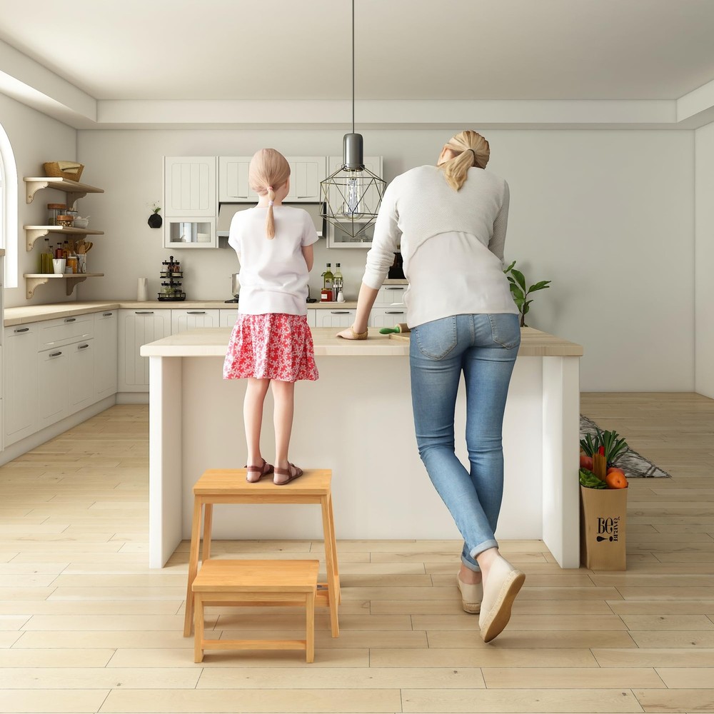 Bamboo Folding Step Stool with Sturdy Structure and Wide Stepping Surface for...