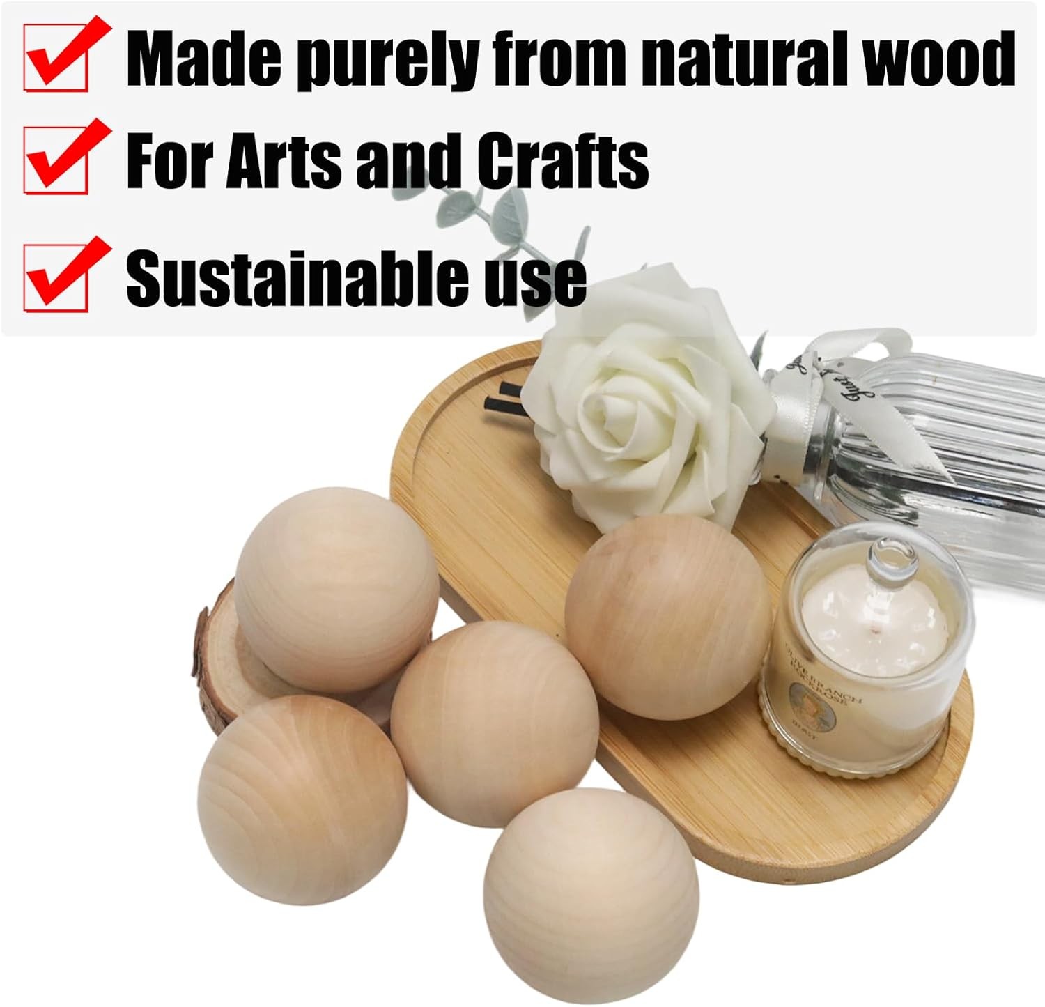5PCS 2 Inch Wooden Balls Unfinished Craft Spheres Hardwood DIY Decor Ornaments