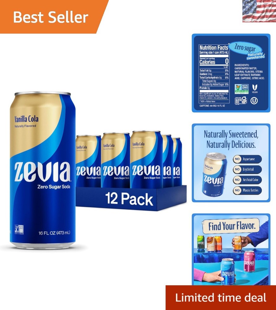 12 Pack Zero Calorie Vanilla Cola Cans - Perfect for Hydration & Refreshment