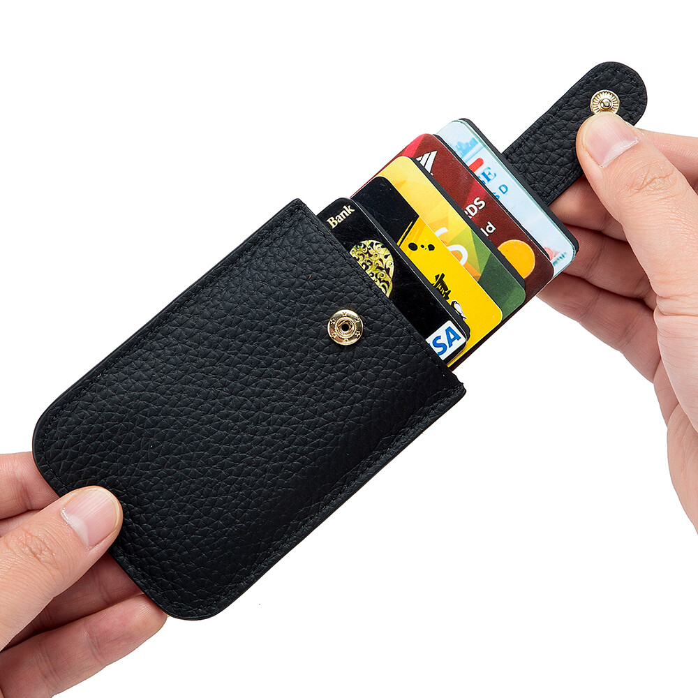 Safe RFID Leather Minimalist Slim Wallets Multi Card Holder Purse with Pull Tab