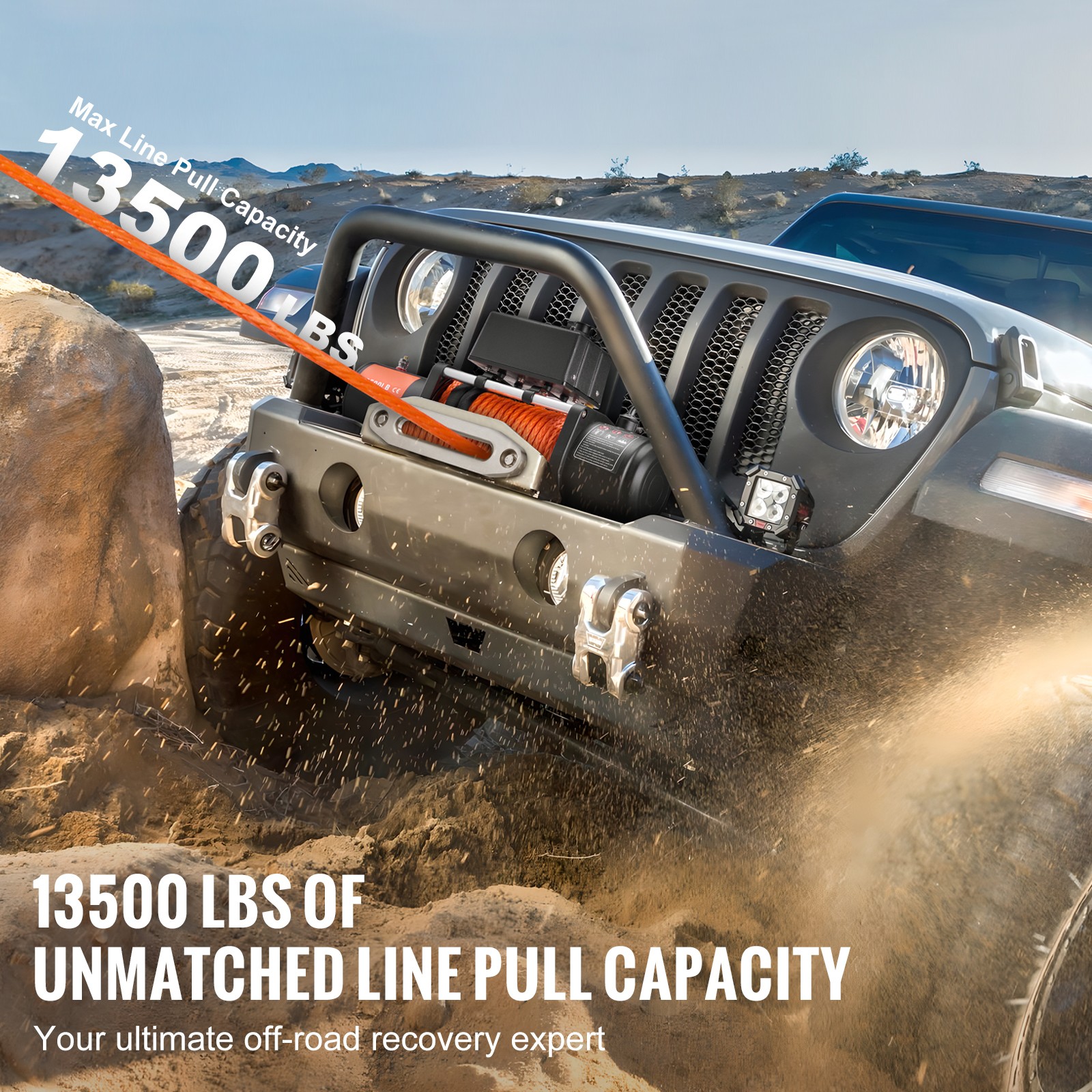 Uimoso Electric Winch 13500LBS Synthetic Cable Truck Trailer Towing Off-Road 4WD