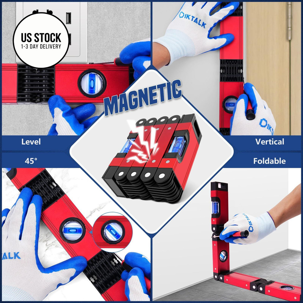 DIKTALK 28 Inch Folding Level, Multi-Angle Precision Leveler with Red