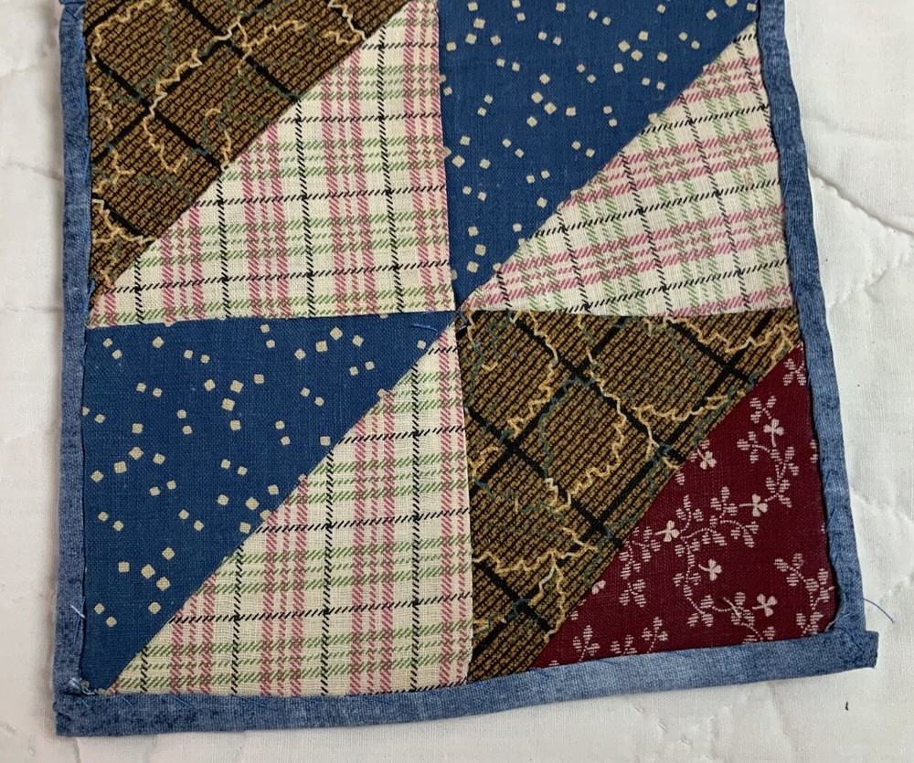 Antique Vintage Patchwork Small Doll Quilt Or Table Topper, 4 Patch W/ Triangles