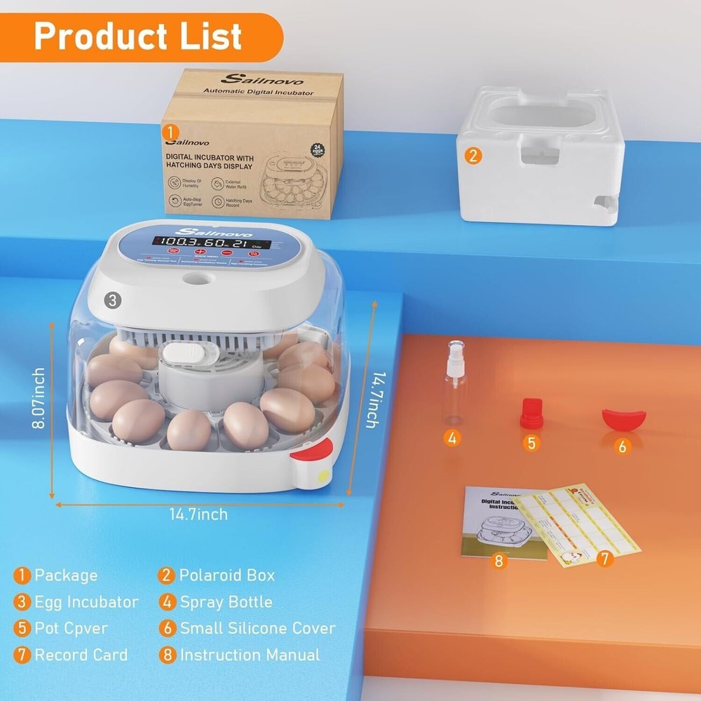 12 Egg Incubator for Hatching Eggs w/ 360° View Automatic Egg Turning&Display