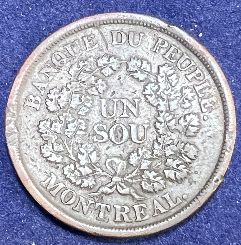 1838 Un Sou token Lower Bas Canada Quebec Banque du Peuple Breton #547