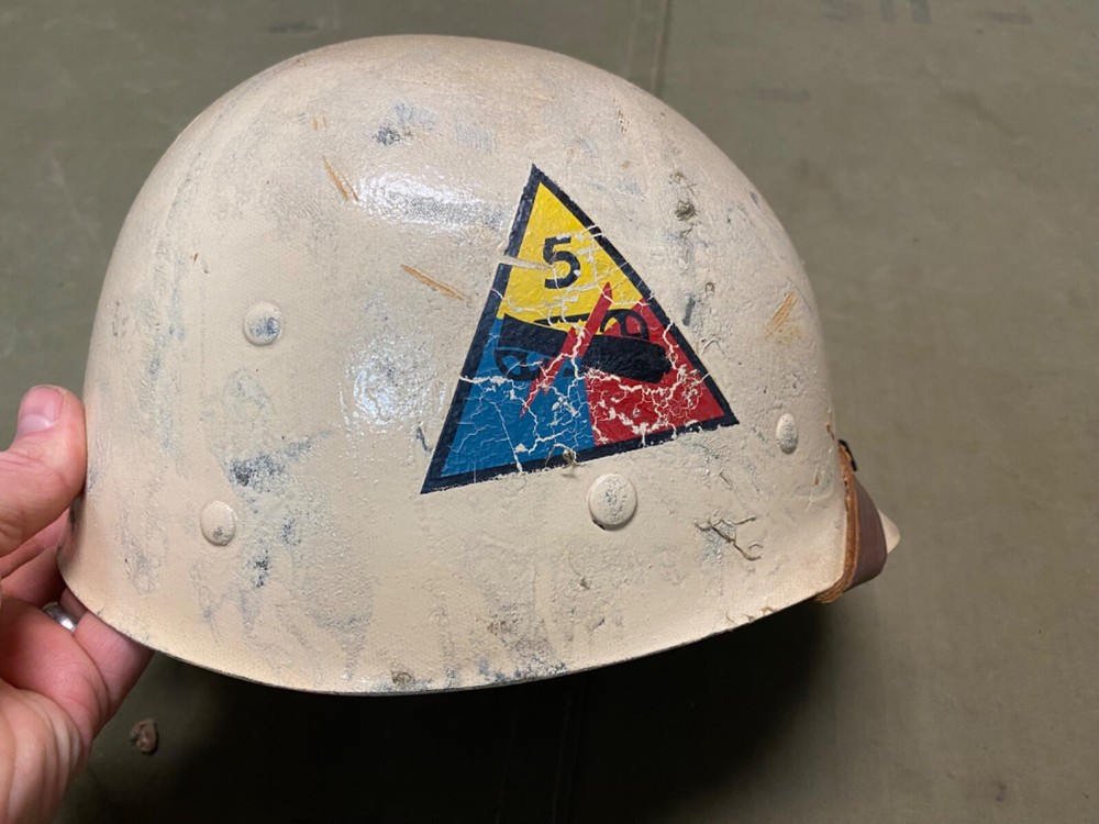 ORIGINAL WWII US ARMY M1 HELMET LINER-, ORIGINAL PAINT, LT MARKINGS