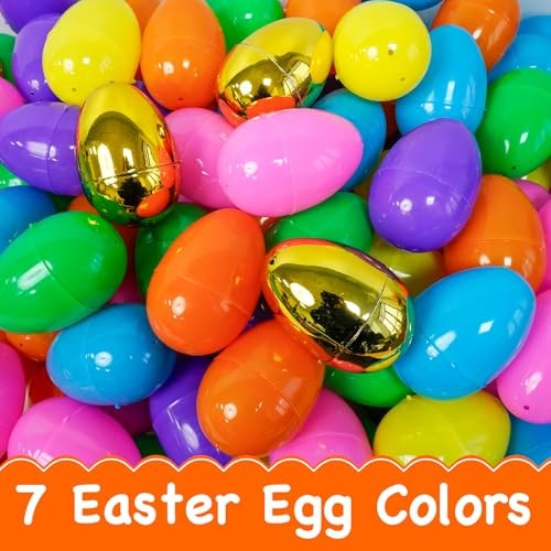 Large Fillable Plastic Easter Eggs with 6 Golden Eggs, Empty Bright 200 PCS 3"