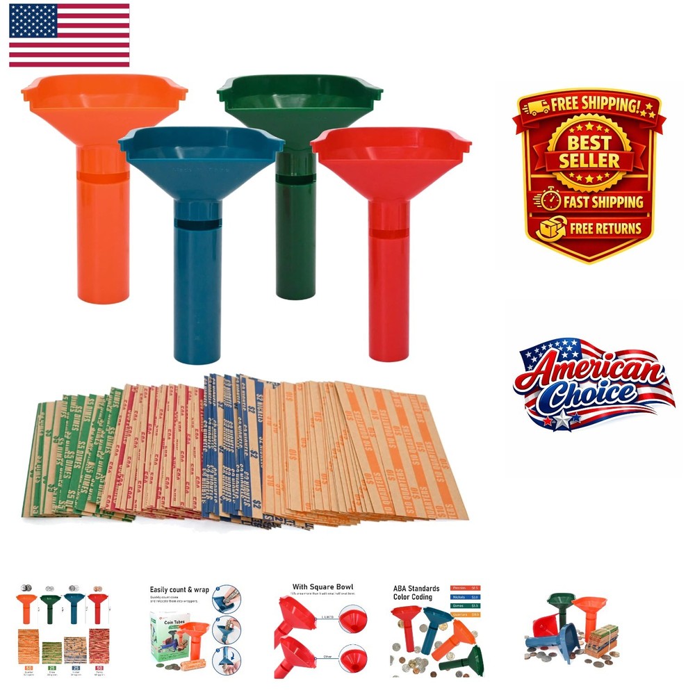 Complete Coin Wrapper & Sorter Tubes Set - 150 Assorted Pieces for Efficiency