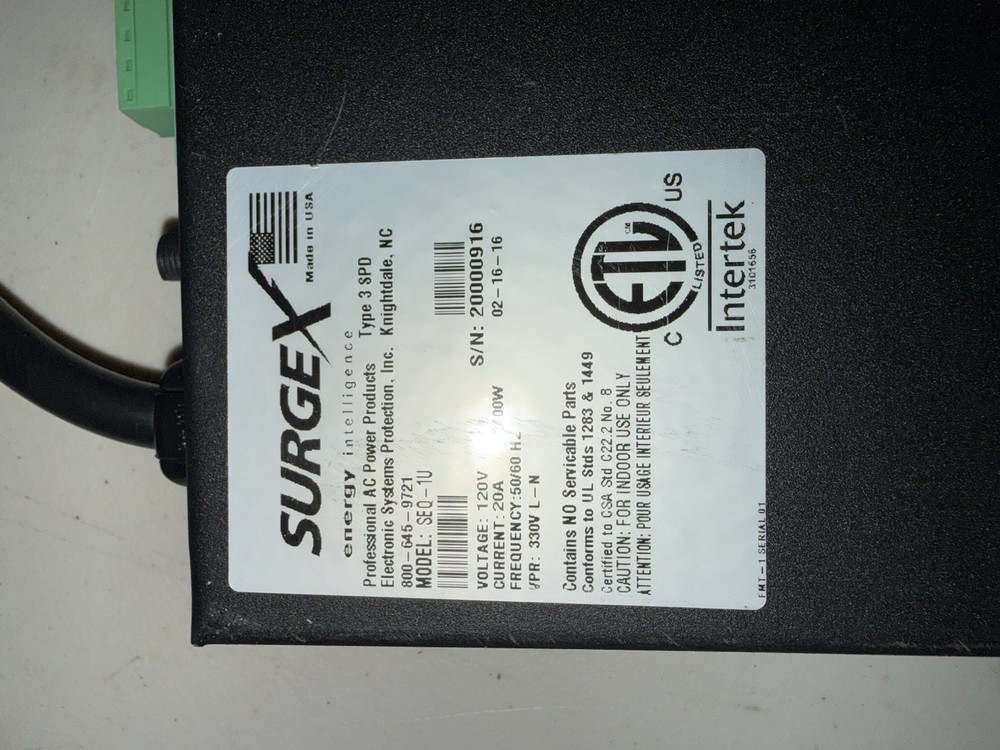 SurgeX SEQ-1U Programmable Sequencer Surge Eliminator 120V/20A Remote Key Lock