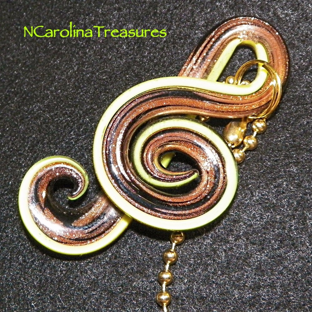 MUSIC NOTE TREBLE CLEF GREEN BLK GLASS CEILING FAN LIGHT SWITCH PULL LG PR M897
