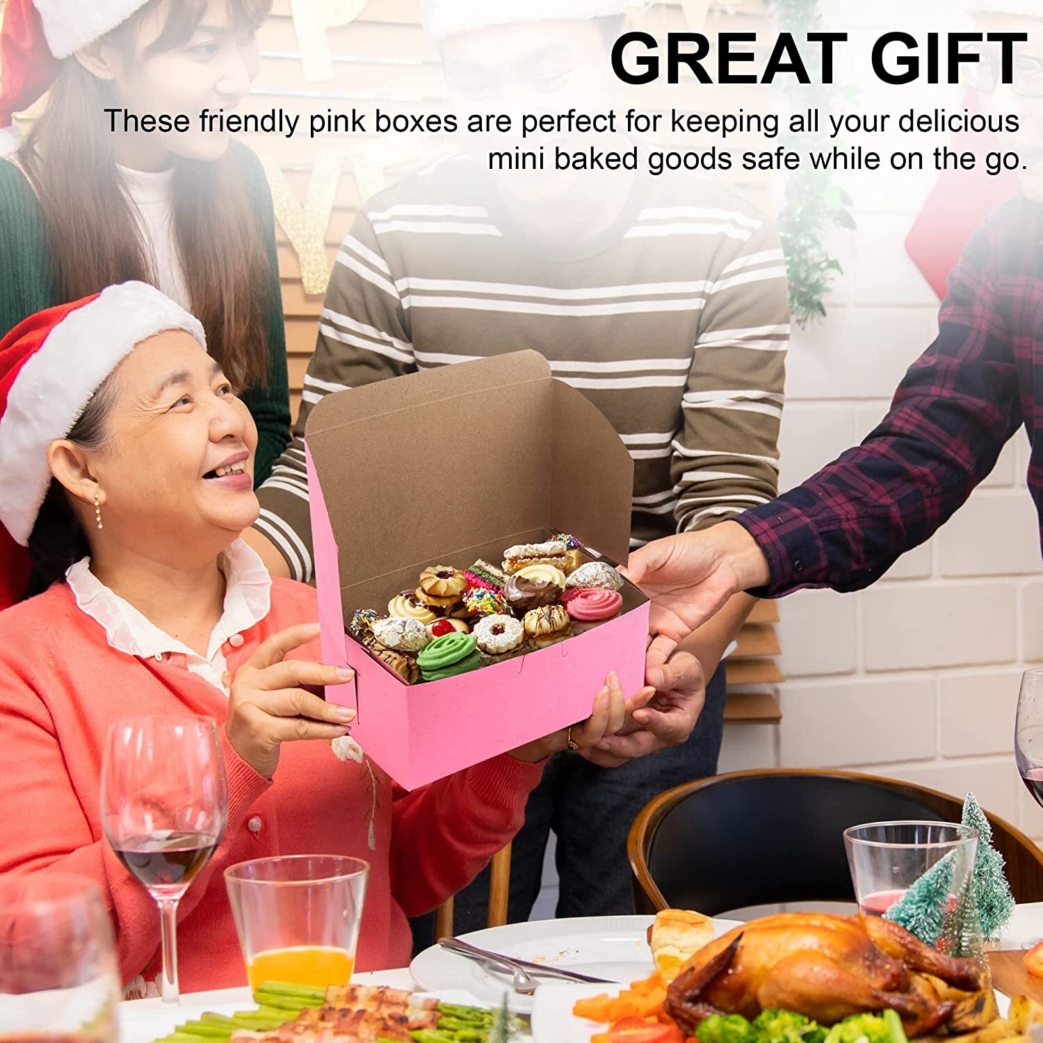 MT Products 8" x 5" x 3.50" Clay Coated Pink Bakery Boxes Non-Window - 25 Pieces