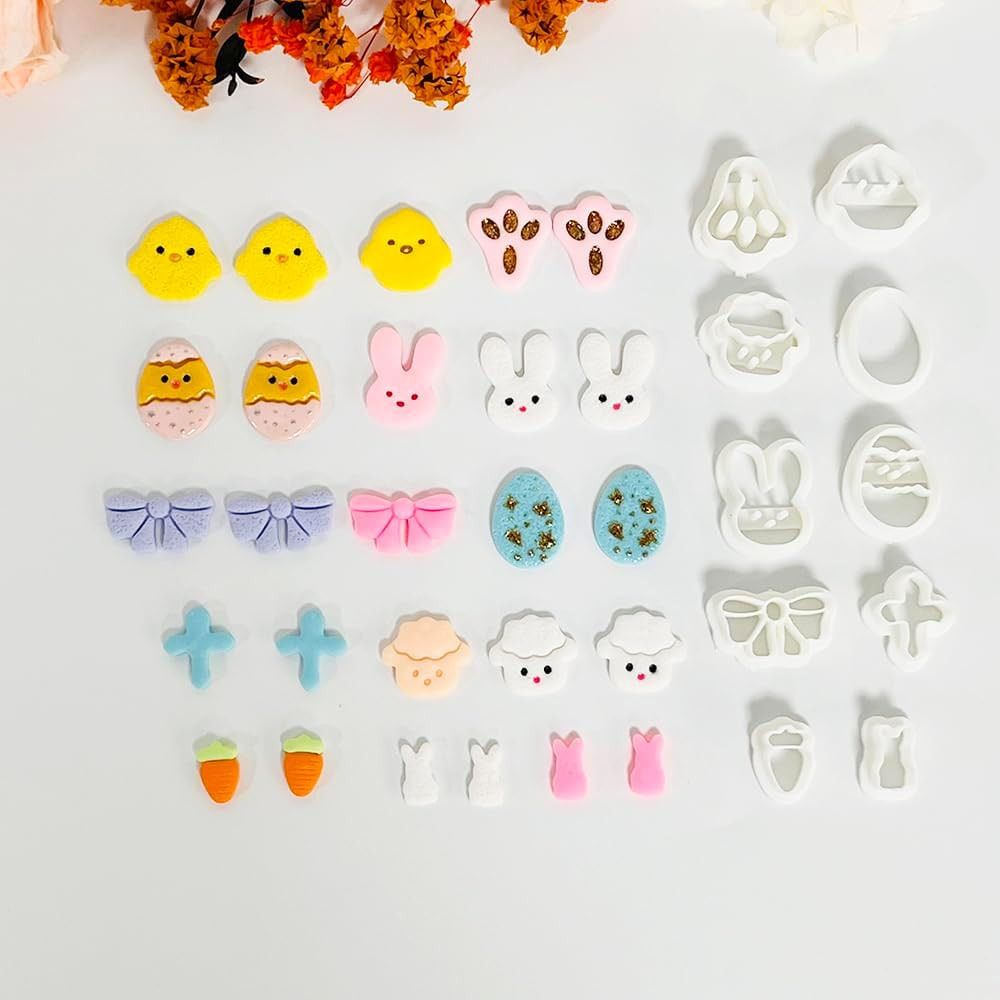 Easter Polymer Clay Cutters Set – 10Pcs Clay Earring Cutters for Easter Eggs, Bu