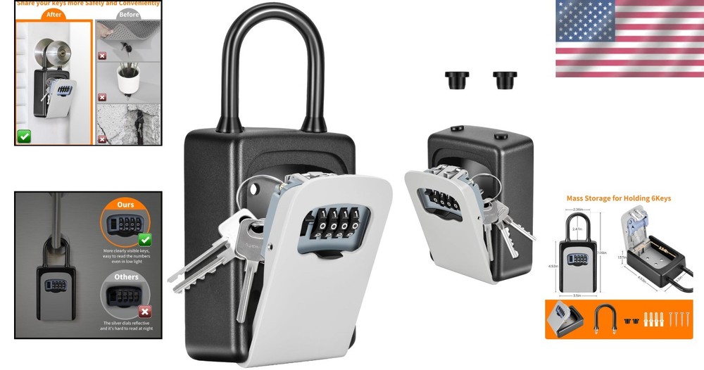 Secure Wall-Mounted Key Lock Box with 4-Digit Code - Ideal for Home & Travel