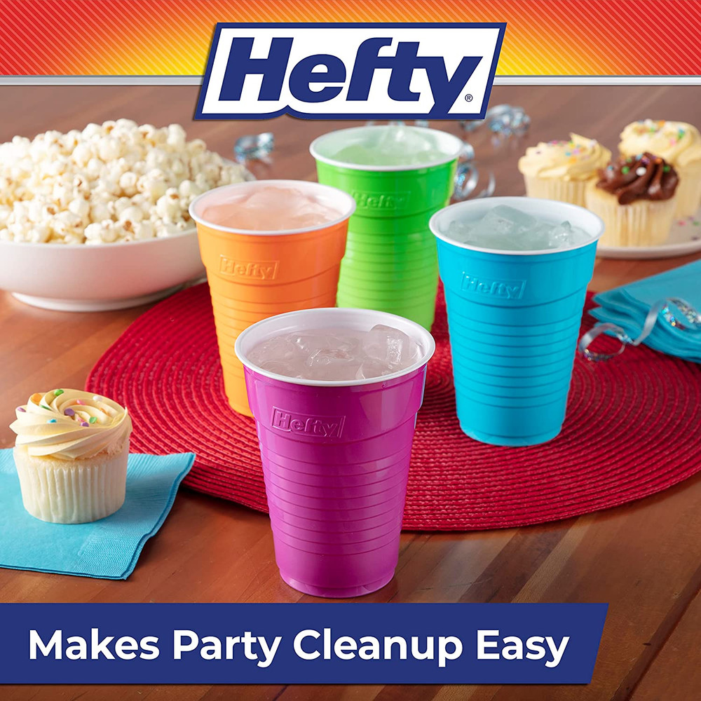 Party on Disposable Plastic Cups, Assorted, 16 Ounce, 100 Count