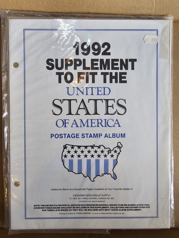1992 CWS Canadian Wholesale Supply Supplement Pages To Fit U.S.A. Album NOS