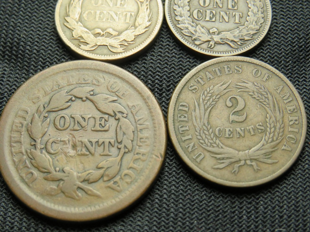 1854 Large Cent 1909 Indian cent 1858 Flying Eagle 1864 Two cent Piece Type set