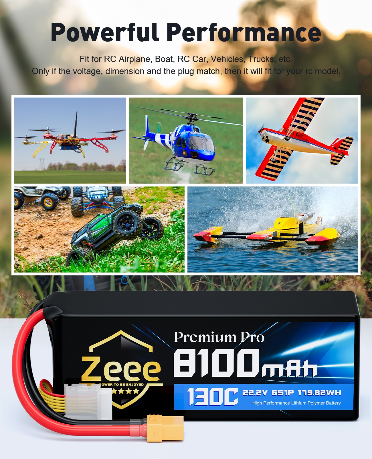 2x Zeee 6S Lipo Battery 8100mAh 22.2V 130C XT90 Ultra-Low Internal Resistance
