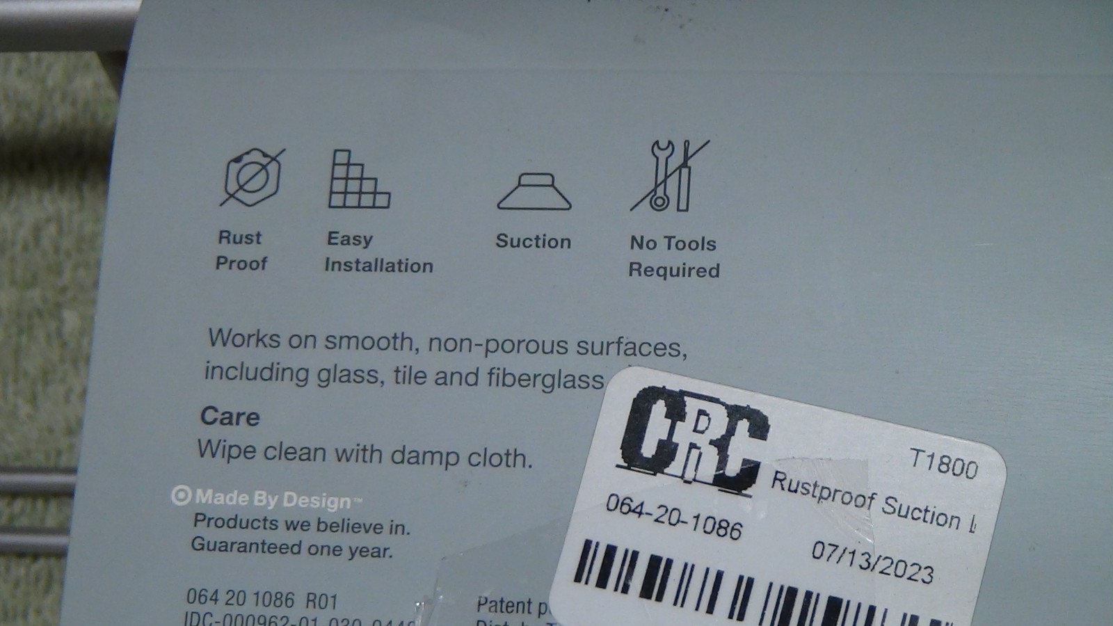 Design Rustproof Suction Shower Bathroom Basket Aluminum Silver 18"