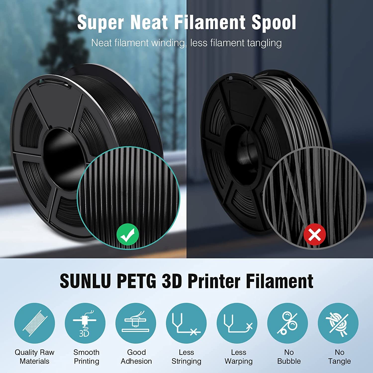 SUNLU PLA PLA+ PETG SILK ABS TPU 3D Printer Filament 1.75mm 1KG/0.25KG Non-toxic