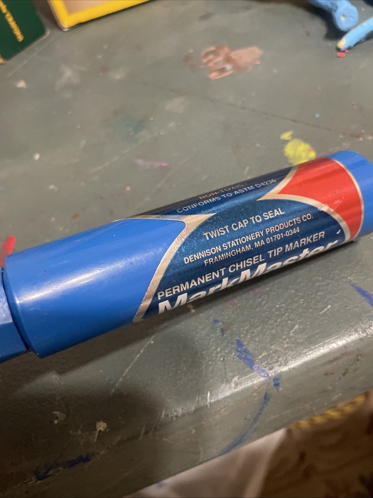 Vintage Dennison Mark Master Permanent Marker Blue Chisel Tip Jumbo Graffiti