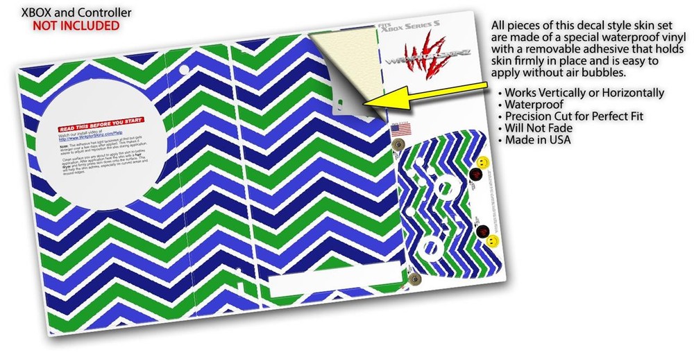Skin Wrap for XBOX Series S Console Controller Zig Zag Blue Green
