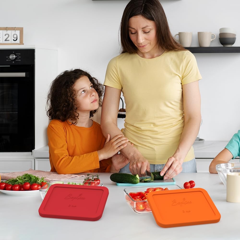 Sophico 3 Cup Rectangle Silicone Storage Cover Lids Replacement RED - 2 PACK