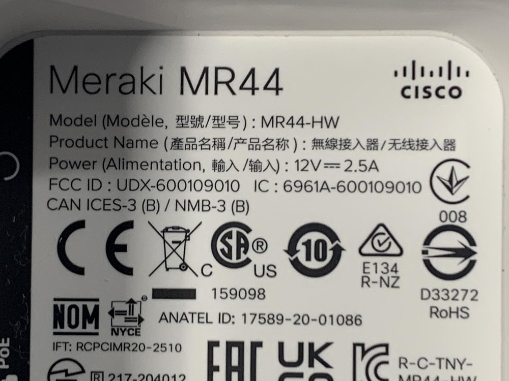 Cisco Meraki MR44 Cloud Managed Wireless Access Point MR44-HW