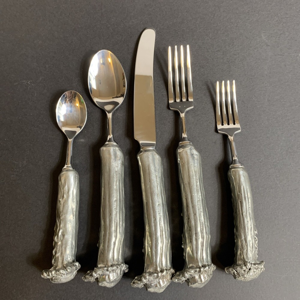 5 Piece Pewter Antler Flatware Place Setting