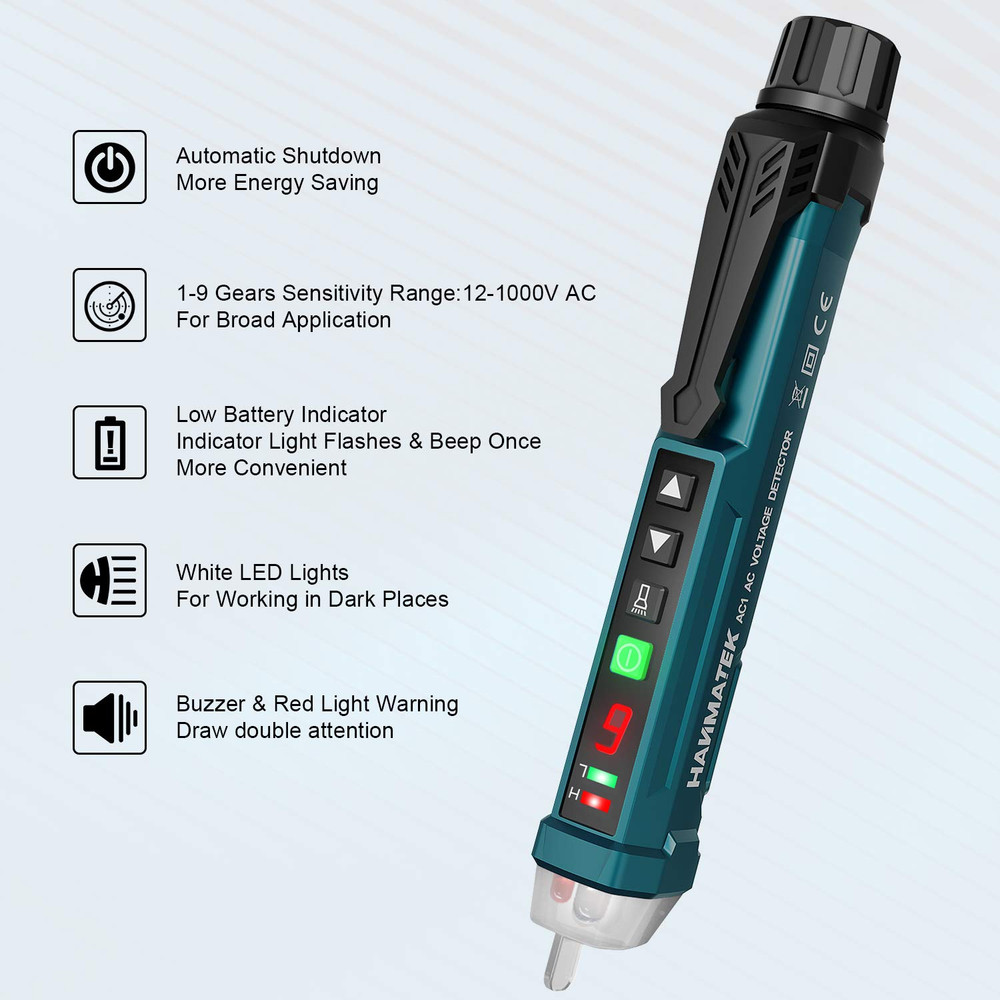 Non-Contact Voltage Tester with 9 Gear Adjustable Sensitivity Voltage Detector A