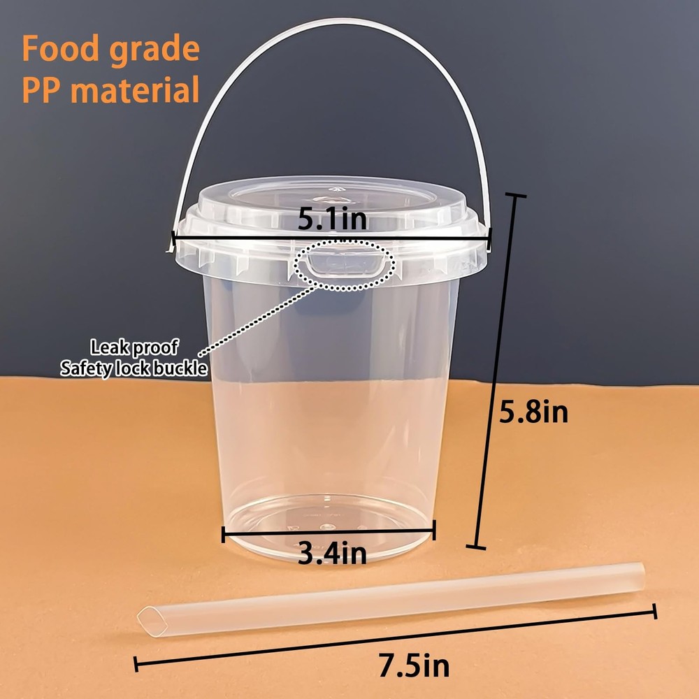 30 Sets - 34 oz Plastic Cups with Lid 30 Set Clear Straws, Transparent