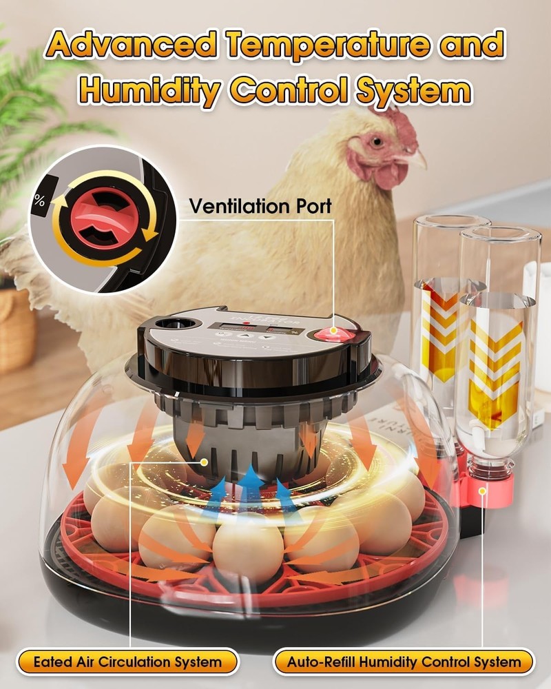 12 Egg Incubator with Automatic Egg Turning and Humidity Control