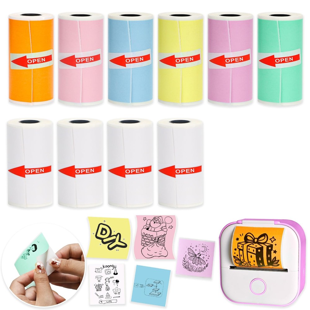 10 Rolls Mini Printer Sticker Paper 53x28mm for Phomemo 6 coloful 4 white