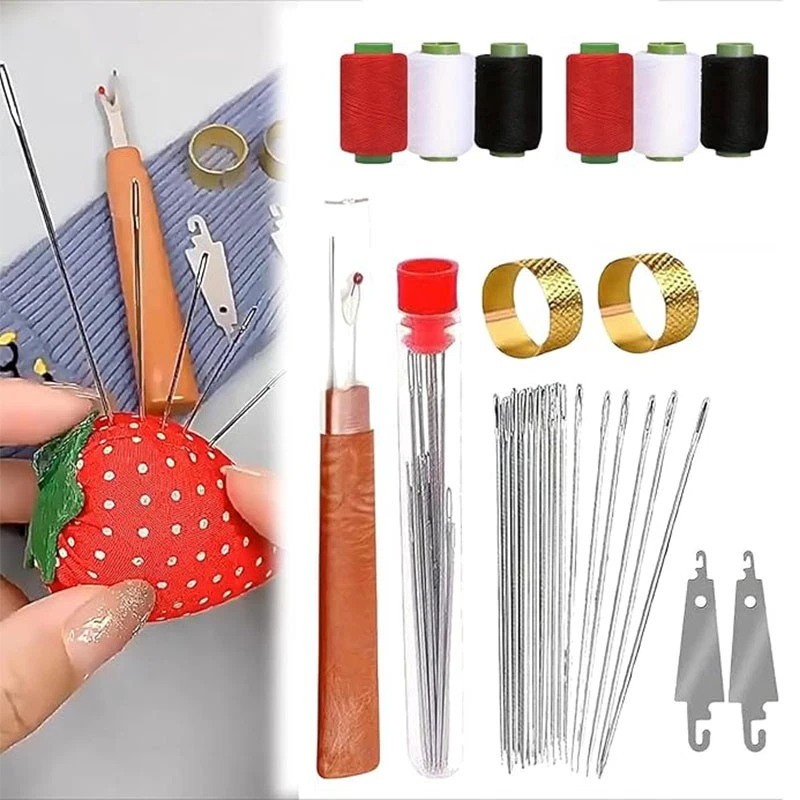 US 37PCS Sewing Tool Set, Needles Thread Hand Repair Tools, Portable Sewing Kit