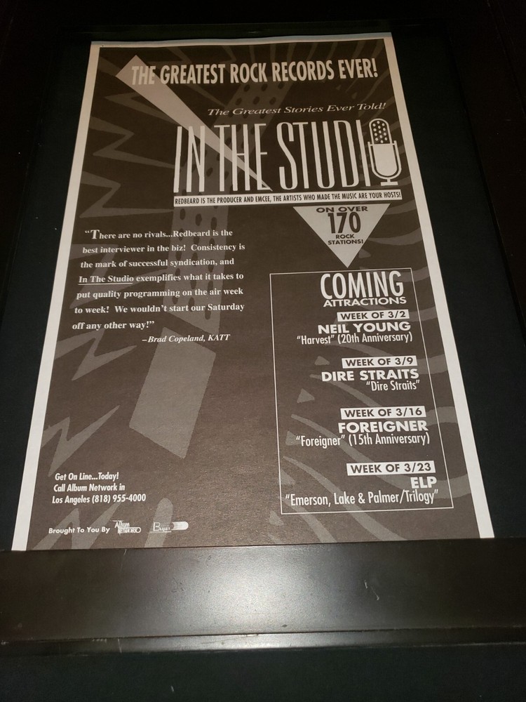 Neil Young, Dire Straits, ELP Rare In The Studio Radio Promo Poster Ad Framed!