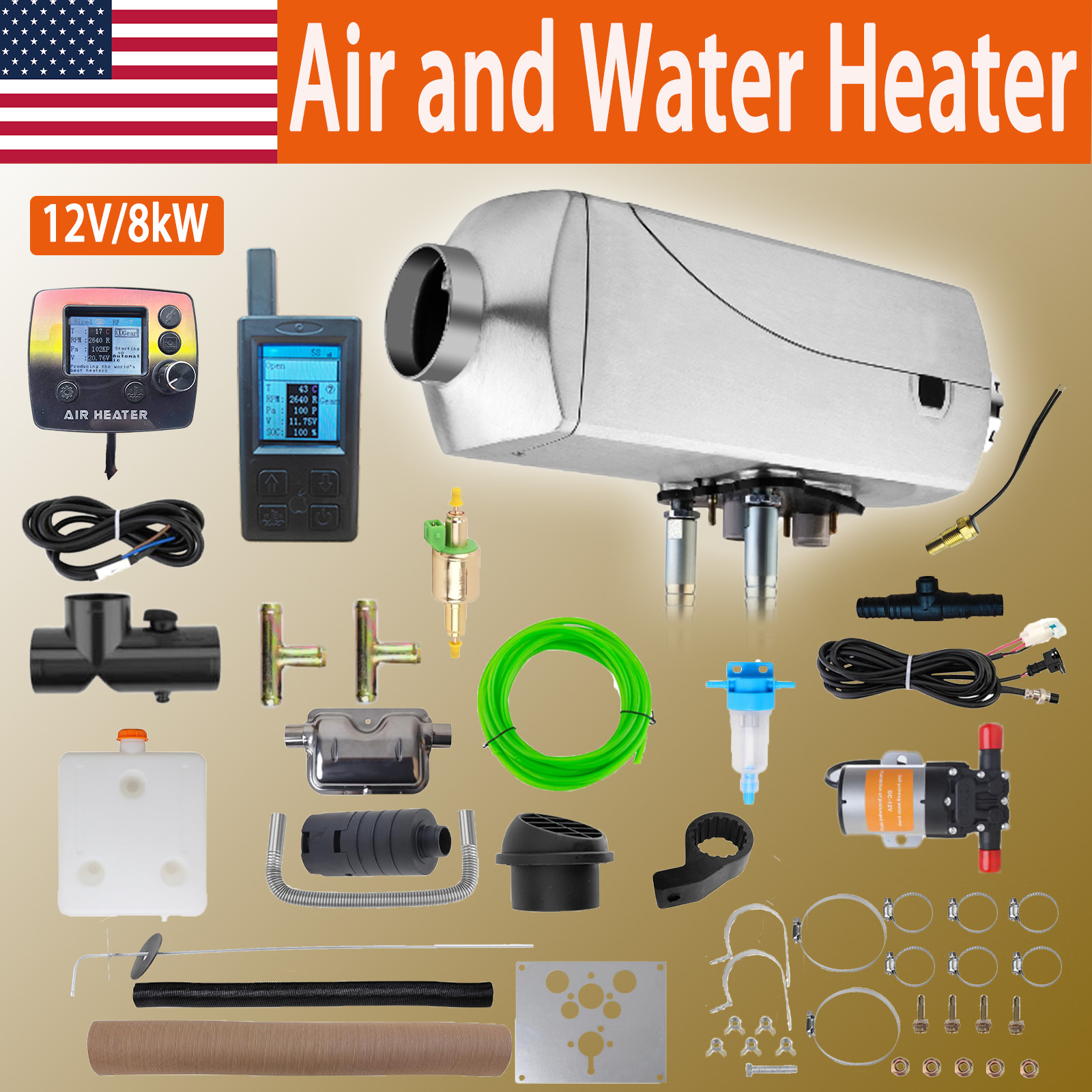 Diesel Heater 12V 8KW Air Water Heater with 2-way remote control LCD display