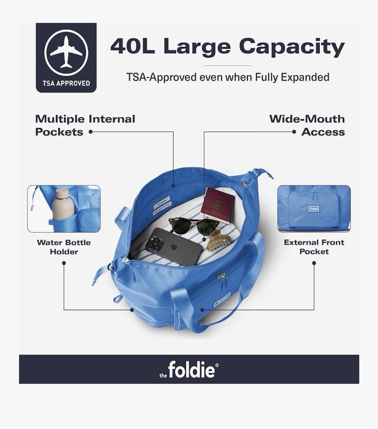 The Foldie® 4.0 Travel Duffle - Water Resistant - Expandable Bottom - Azure