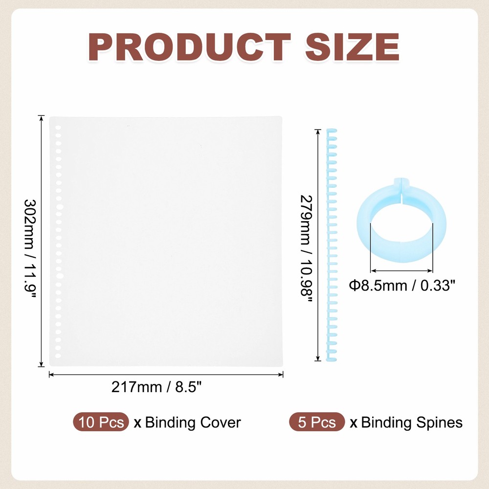 10Pcs Clear Presentation Binding Covers with 5Pcs 8.5mm Combs Kit, Sky Blue