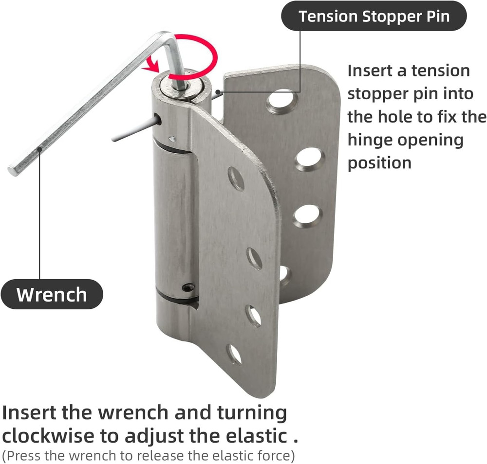 4” Self Closing Door Hinges | Spring Loaded | Adjustable | Satin Nickel | 2 Pack