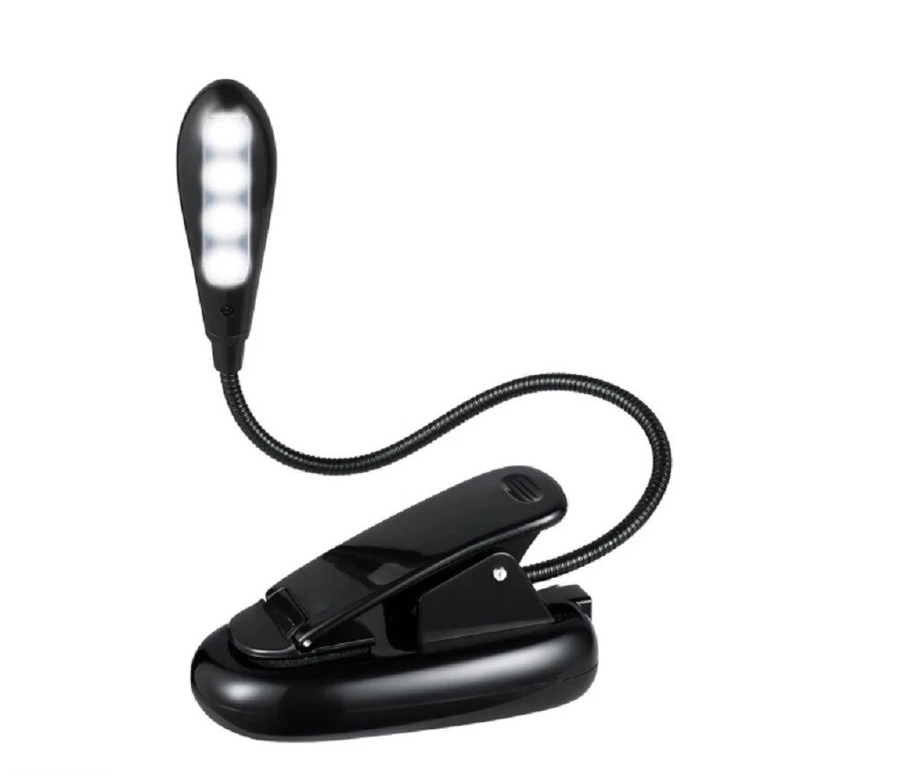 Clip On LED Reading Light Battery Powered Flexible Lamp for Book Laptop eReader